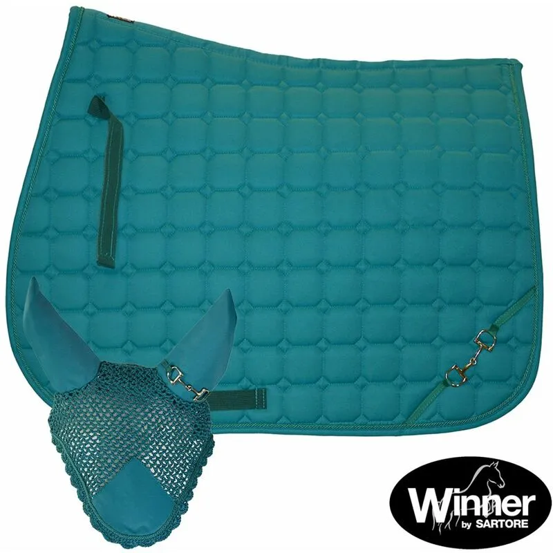 Winner - Set cuffia e sottosella inglese rettangolare Bit con decoro morsetti e cordone passamaneria: Pony, Blu