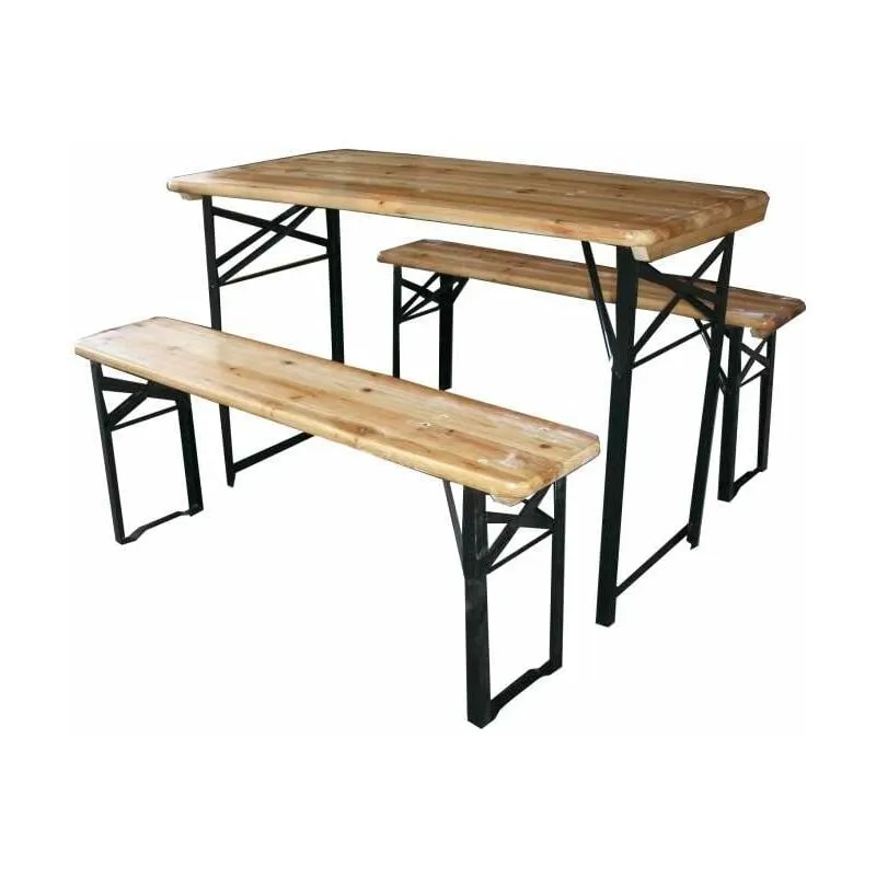 Set birreria da giardino euro garden in legno con tavolo e panche pieghevoli, 200x70 cm