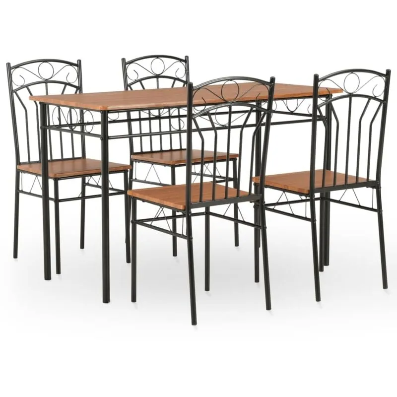 Vidaxl - Set da Pranzo 5 pz in mdf e Acciaio Marrone 764578