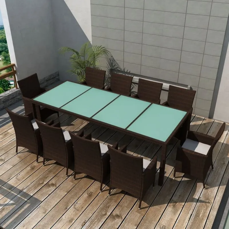 Vidaxl - Set da Pranzo da Giardino 11 pz e Cuscini in Polyrattan Marrone