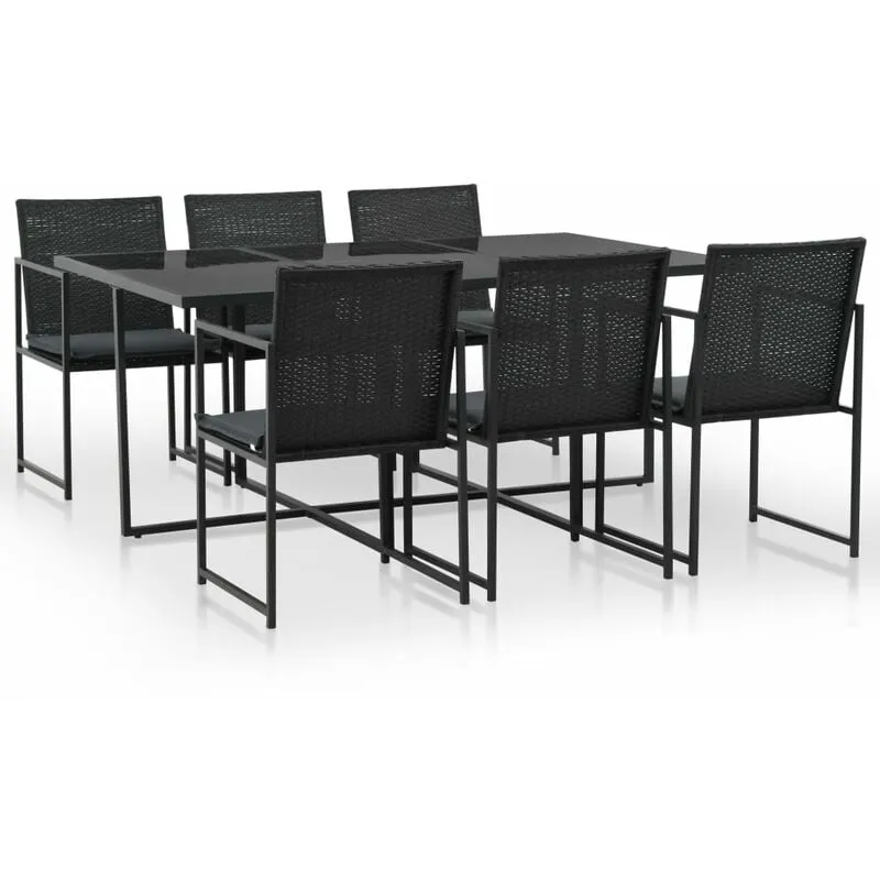 7 pz Set da Pranzo da Giardino con Cuscini, Set tavolo e sedie da giardino in Polyrattan Nero Vidaxl