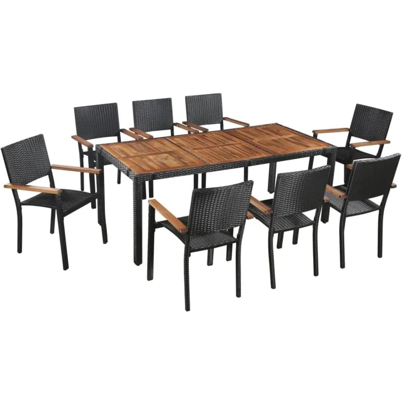 9 pz Set da Pranzo da Giardino, Set tavolo e sedie da giardino in Polyrattan e Acacia Nero Vidaxl