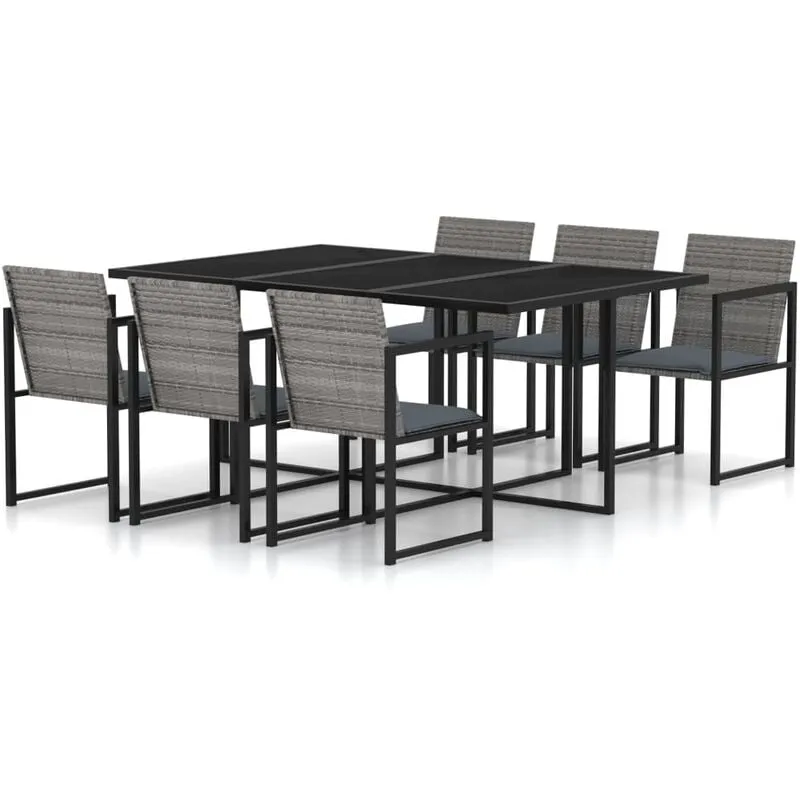 Set da Pranzo per Esterni 7 pz con Cuscini in Polyrattan Grigio Vidaxl Grigio