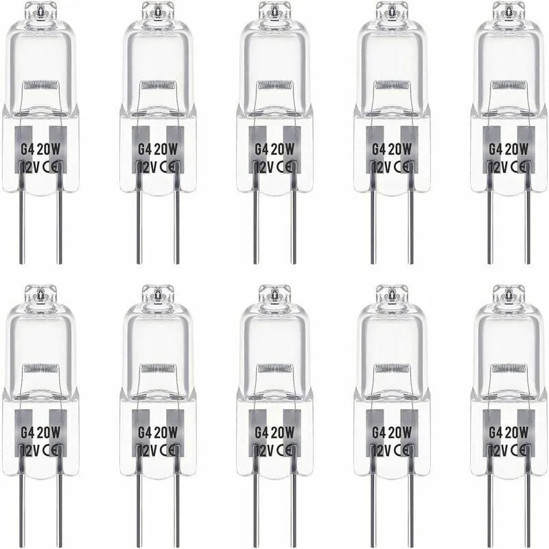 Alovez - Set di 10 lampadine alogene G4 da 12V e 20W. Queste lampadine emettono luce bianca calda 3000K, con una luminosità di 350 lumen. Sono