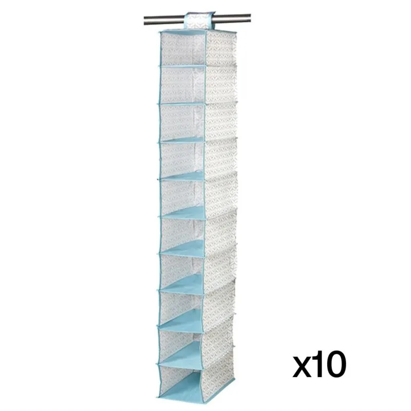 Set di 10 scaffali 10 caselle in tessuto non tessuto bianco e blu - H128 cm