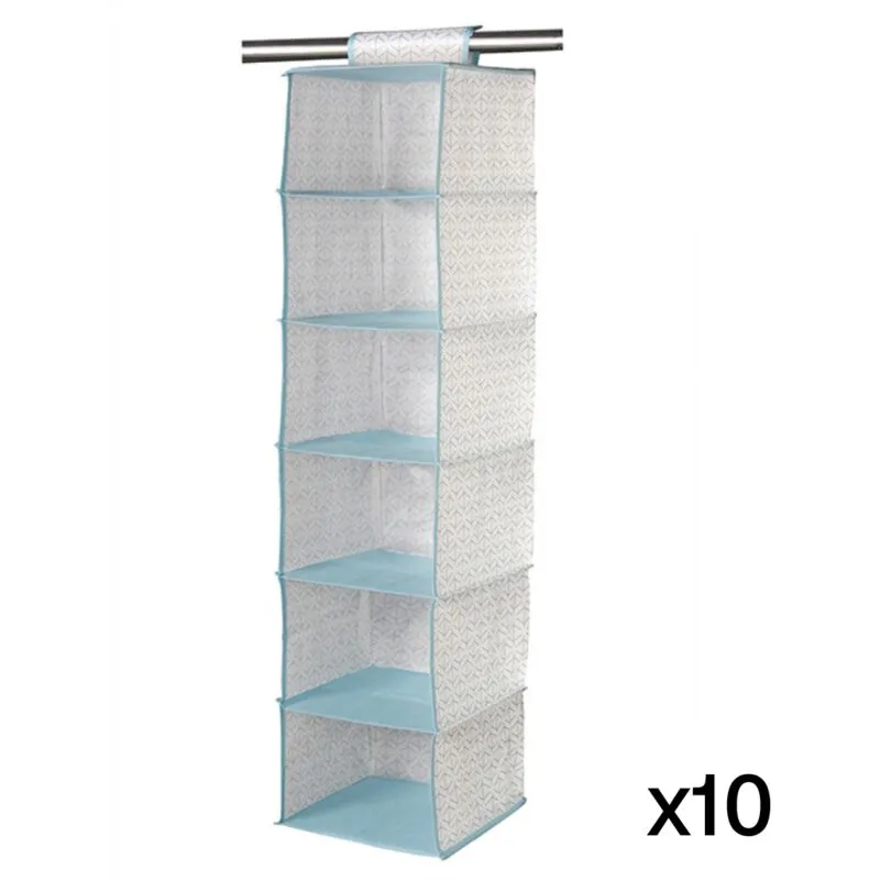 Set di 10 scaffali con 6 scomparti in tessuto bianco e blu