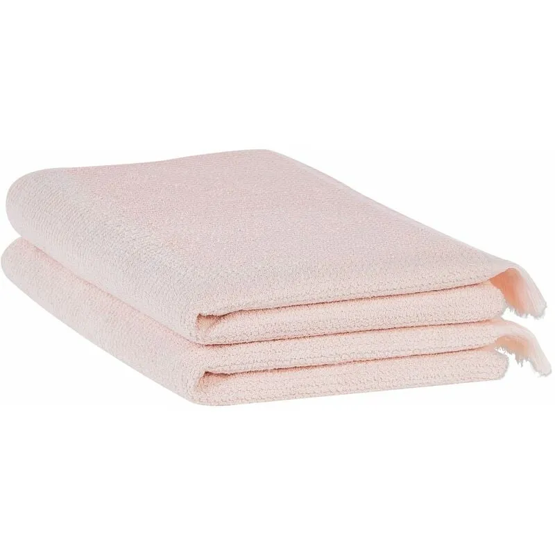 Set di 2 asciugamani bagno in spugna di cotone rosa pastello con nappe decorative Atiu