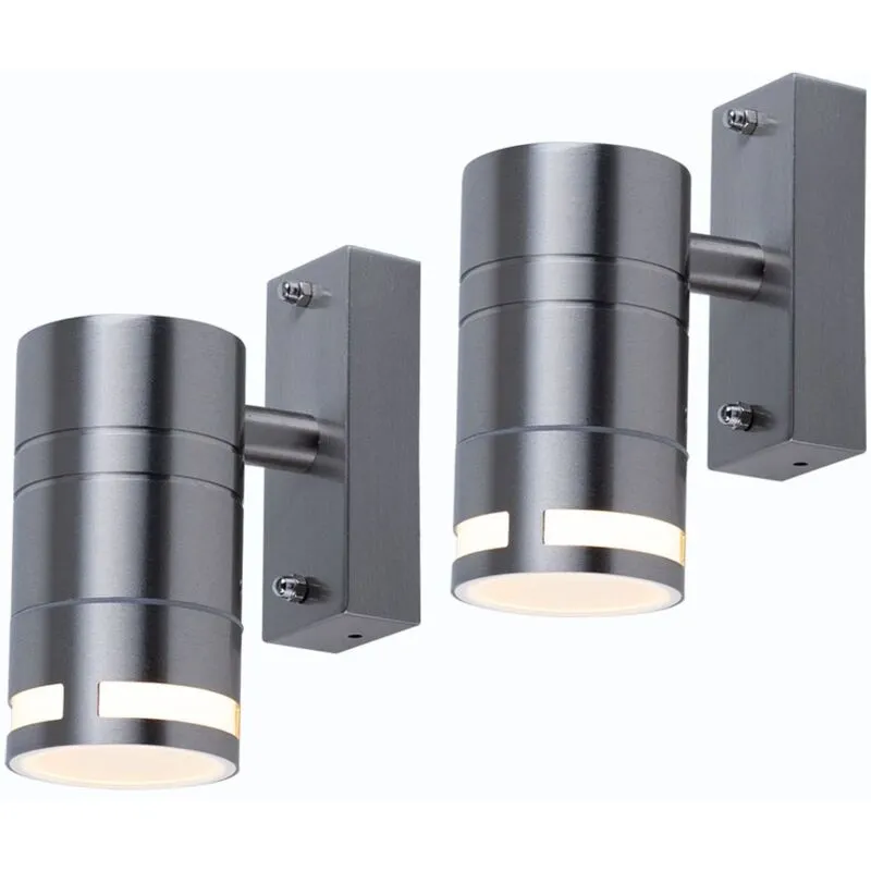 Set di 2 lampade da parete per la casa di design luci da balcone argento faretto rotondo in vetro in acciaio inossidabile GU10