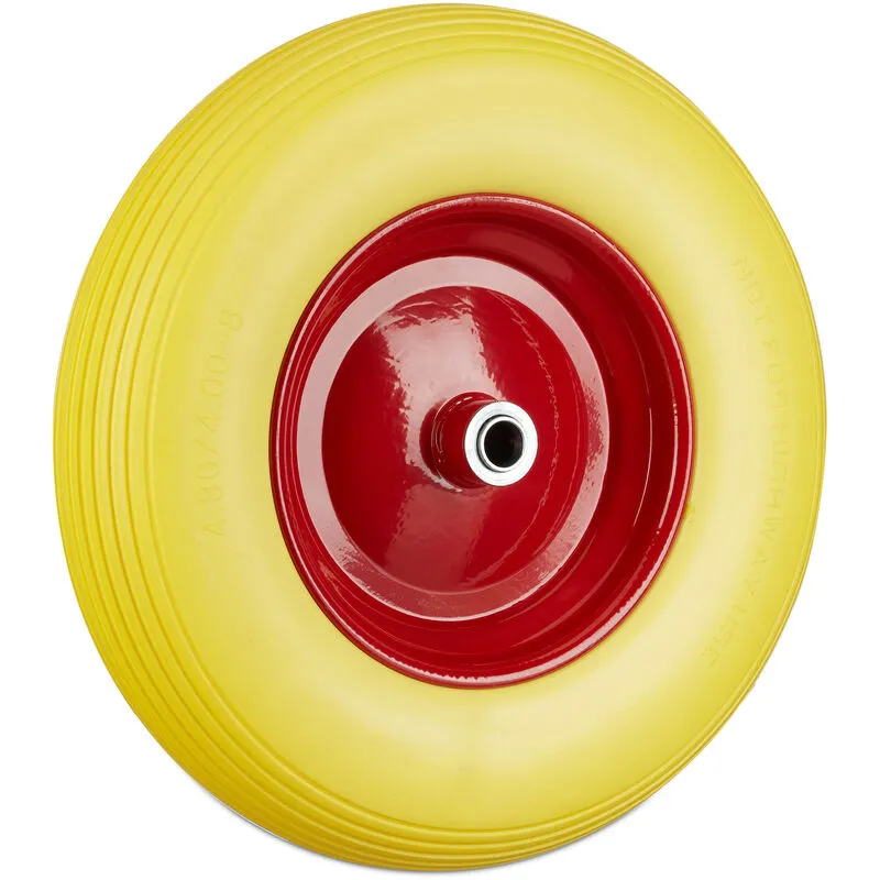 Ruota per Carriola 4.80 4.00-8 in Gomma Piena Cerchione di Acciaio, Antipanne, Carico max 100 kg, Giallo Rosso - Relaxdays