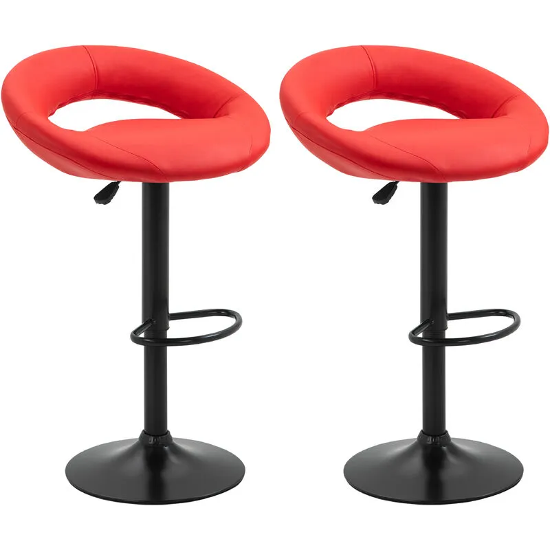 Set di 2 Sgabelli da bar VEGAS ROSSO - portata massima: 120 kg - Simile PU - piede in metallo - Altezza regolabile 85-105 cm