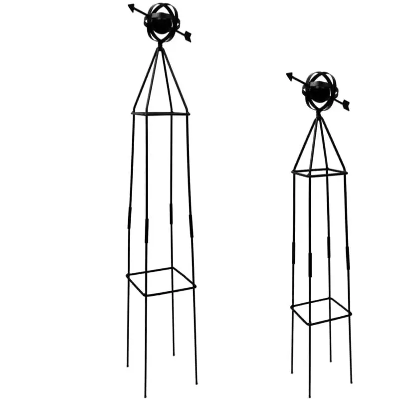 Set di 2 Tralicci in Metallo Nero Per Piante Rampicanti H75/92 Sfera e Freccia