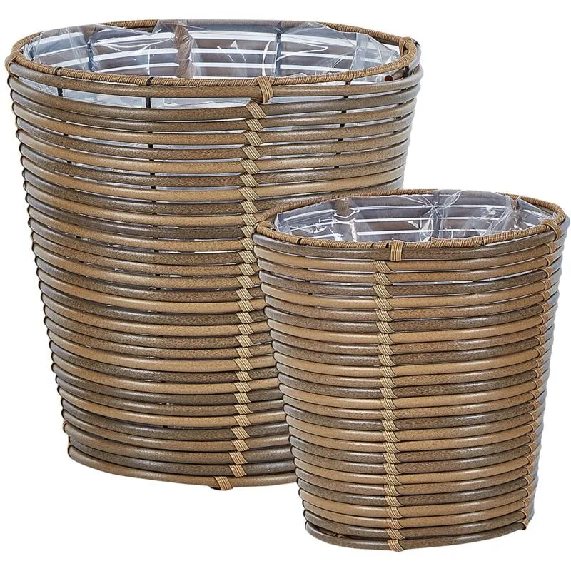 Set di 2 ceste per piante da esterno Vasi per piante rivestite in rattan sintetico marrone Sarti