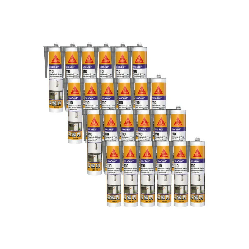 Sika - Set di 24 Seal 110 Sigillanti siliconici per falegnameria e vetrate - Grigio - 300ml - Gris