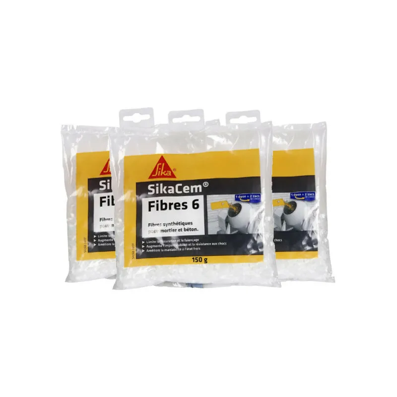 Sika - Set di 3 microfibre sintetiche Cem - Per calcestruzzo e malta - Fibra 6 - 150 g - Blanc