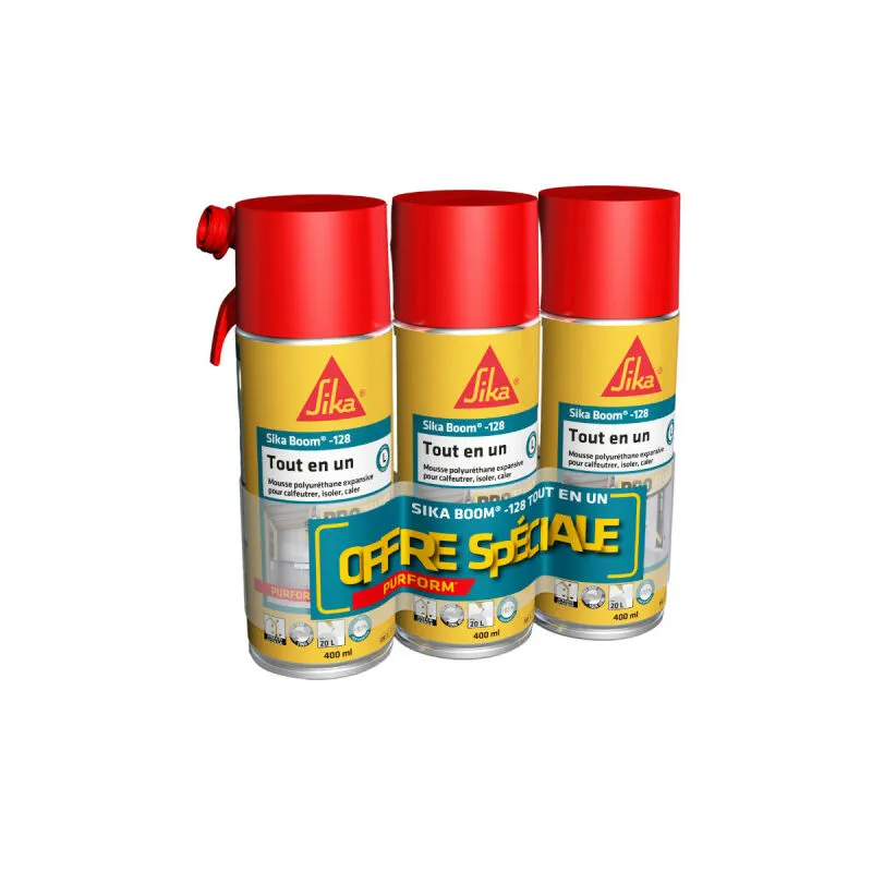 Set di 3 schiume espansive manuali all-in-one Sika Sika Boom 128 - 400ml - Blanc