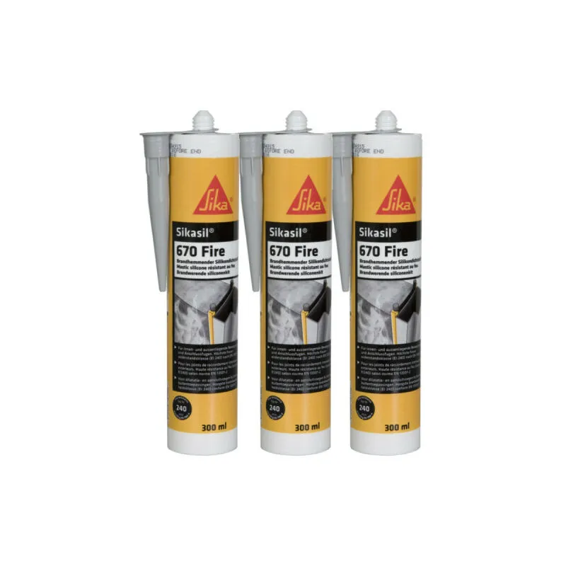 Sika - Set di 3 sigillanti antincendio per giunti sil 670 Fire - Grigio - 300ml - Gris