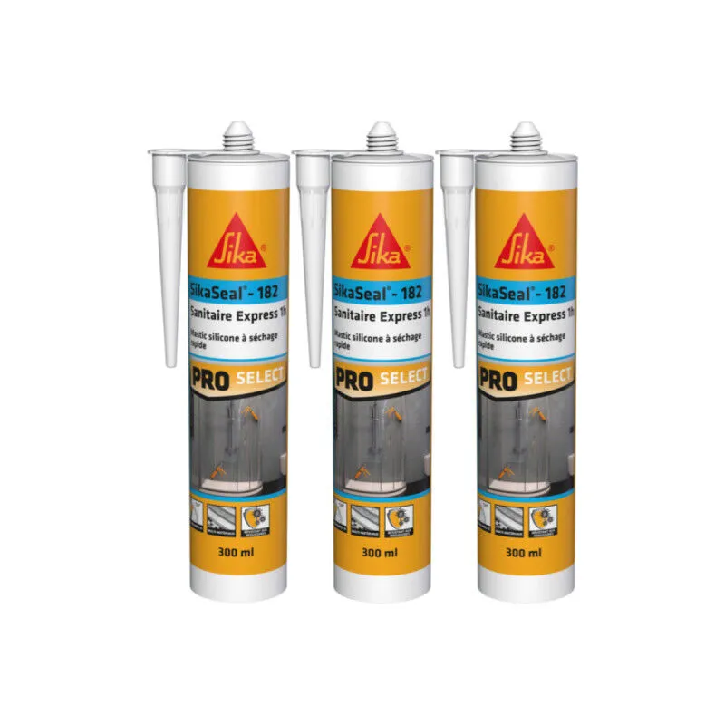 Set di 3 sigillanti siliconici a rapida essiccazione Sika Sika Seal-182 Sanitaire Express 1h - Trasparente - 300ml - Transparent