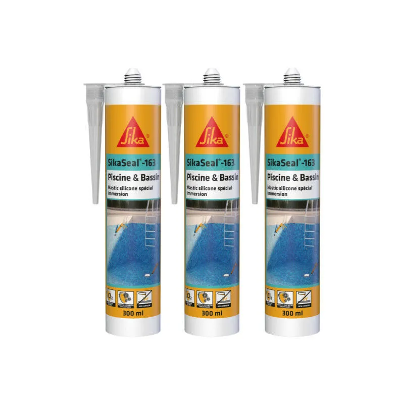 Sika - Set di 3 sigillanti siliconici seal - 163 Piscine & Bassin - Trasparente - 300ml - Transparent