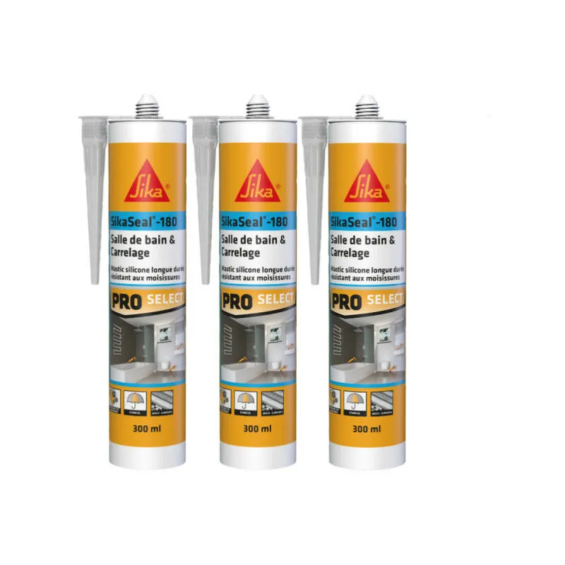 Sika - Set di 3 sigillanti siliconici seal-180 per bagno e piastrelle - Trasparente - 300ml - Transparent