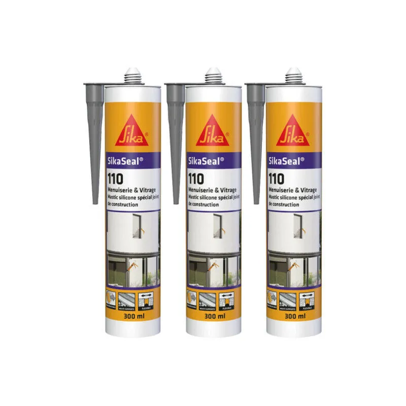 Sika - Set di 3 Seal 110 Sigillanti siliconici per carpenteria e vetrate - Grigio - 300ml - Gris