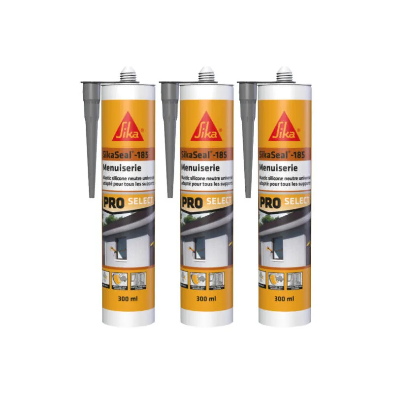 Sika - Set di 3 seal-185 Sigillanti siliconici per carpenteria - Grigio - 300ml - Gris