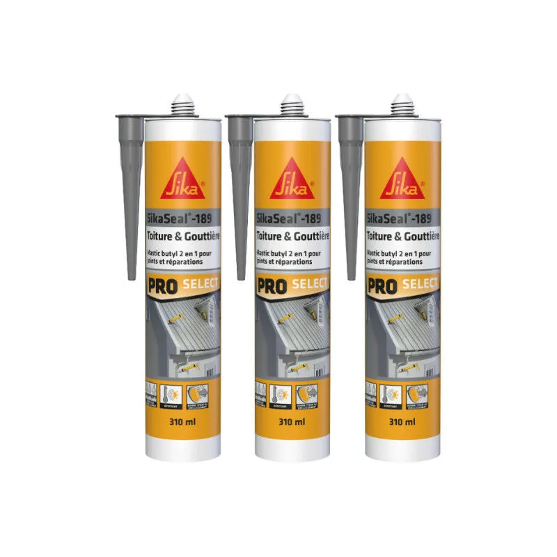 Sika - Set di 3 seal-189 sigillanti butilici per tetti e grondaie - Grigio - 310ml - Gris