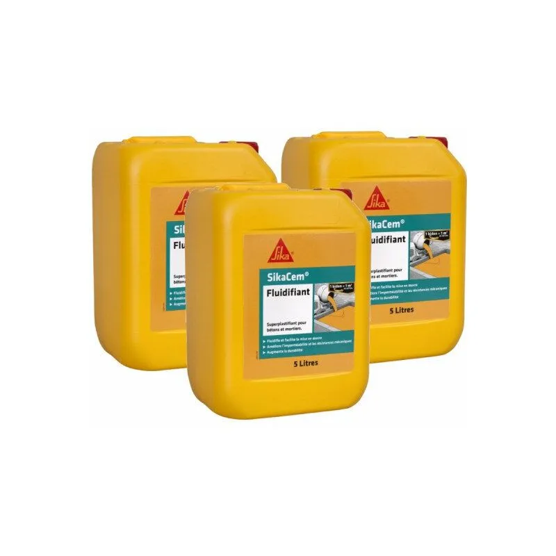 Sika - Set di 3 superfluidificanti ad alta riduzione d'acqua Cem Fluidifiant - 5L - Marron