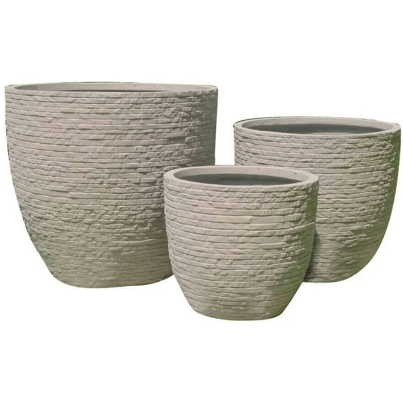 Set 3 vasi da giardino in fibra di argilla Marisa - Beige - Beige