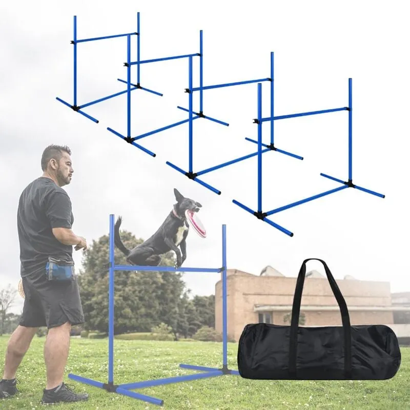 Set di 4 ostacoli per agility PVC slalom per animali domestici pali da allenamento regolabili in altezza set di pali per saltare per cani gatti