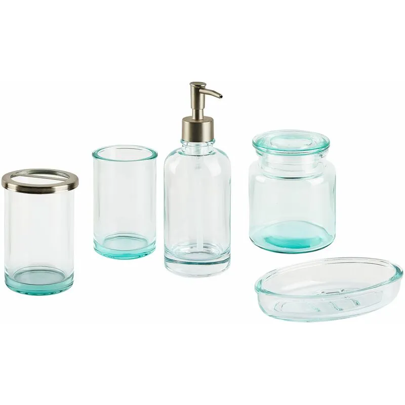 Set di 5 Accessori Bagno in vetro menta e argento portasapone Amarga