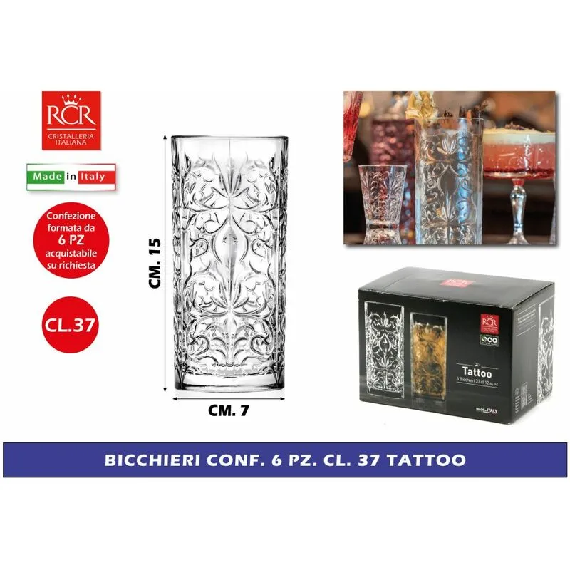 Bighouse It - bicchiere conf. 6 pz. CL.37 tattoo rcr