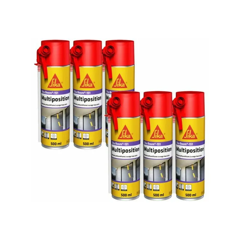 Set di 6 schiume poliuretaniche Sika Sika Boom 151 Multiposition - 500 ml - Beige