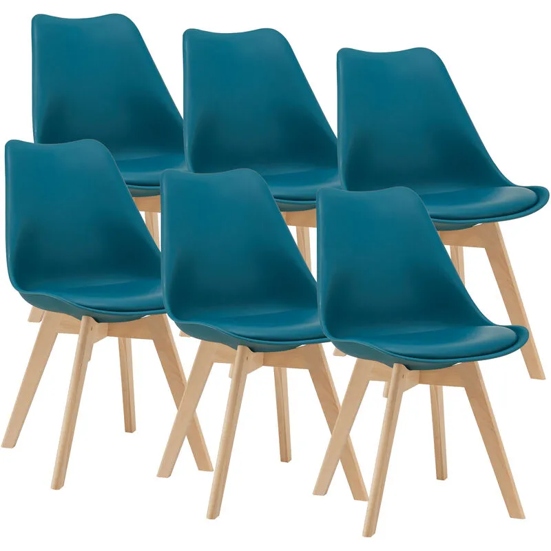 Set 6 sedie da pranzo gambe in legno di faggio seduta in similpelle vari colori colore : Turchese
