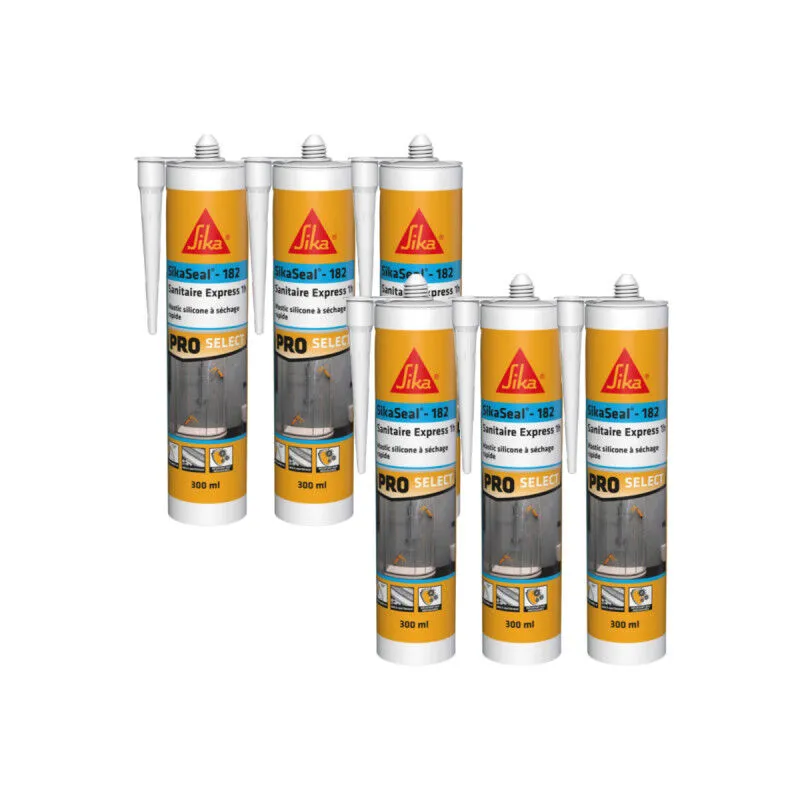 Set di 6 Sika Sika Seal-182 Sanitaire Express 1h sigillanti siliconici ad asciugatura rapida - Trasparente - 300ml - Transparent