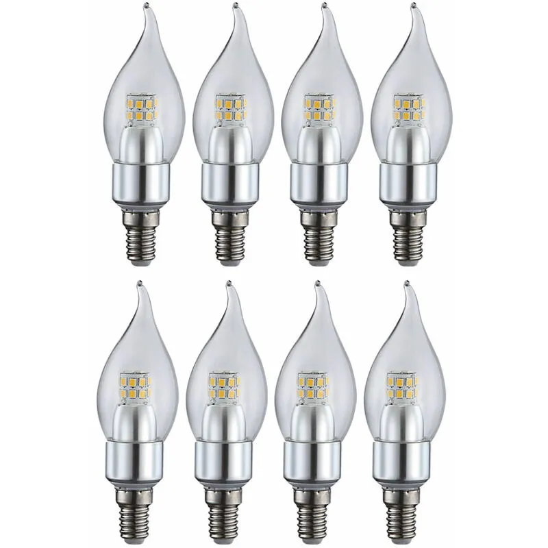 Set di 8 lampadine led da 4 watt 400 lumen luce bianca calda 3000 Kelvin candela base E14