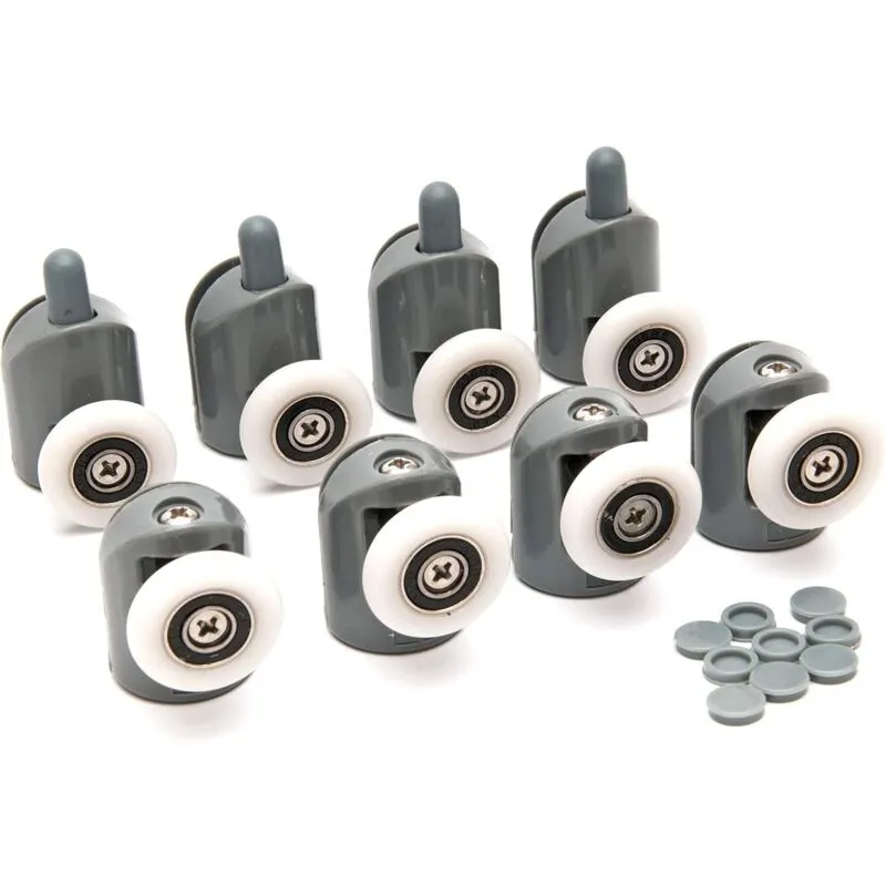 Set di 8 Rulli Box Doccia Universali, 23mm Ruote Cuscinetti, Grigio Rotelleper Vetro 4-5 mm