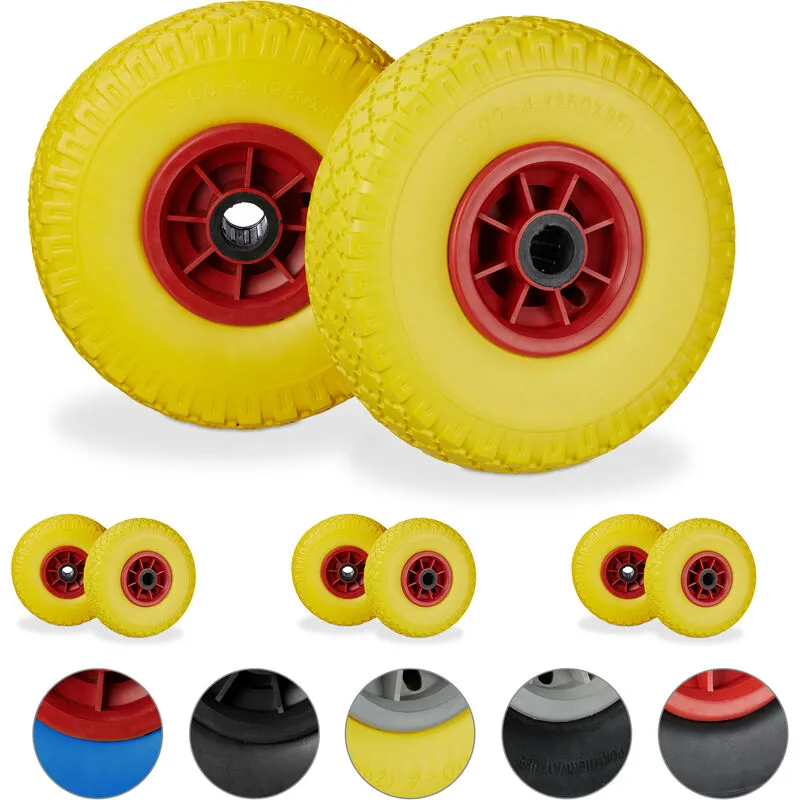 Relaxdays - Set di 8 Ruote per Carriola, Pneumatici di Gomma Piena Antipanne, Asse 25mm, max.80 kg, 260x85mm, giallo-rosso