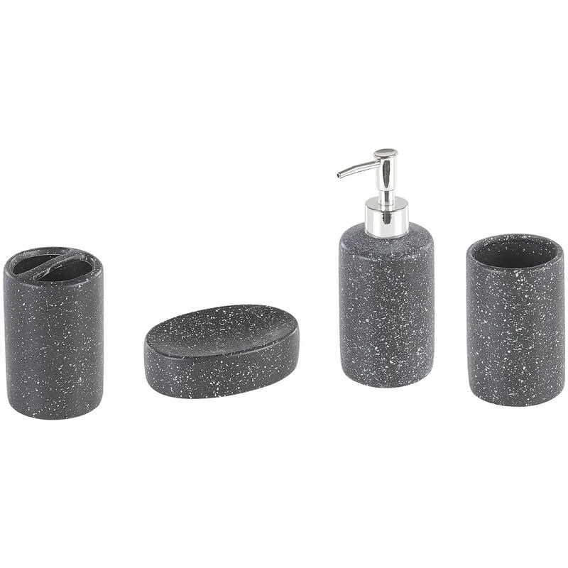 Set di Accessori Bagno Bicchiere Portaspazzolino in Ceramica Grigio Scuro Hiloca