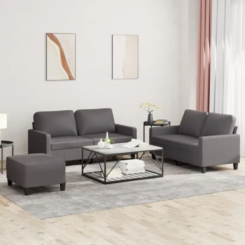 Set di Divani 3 pz con Cuscini Grigio in Similpelle - Vidaxl