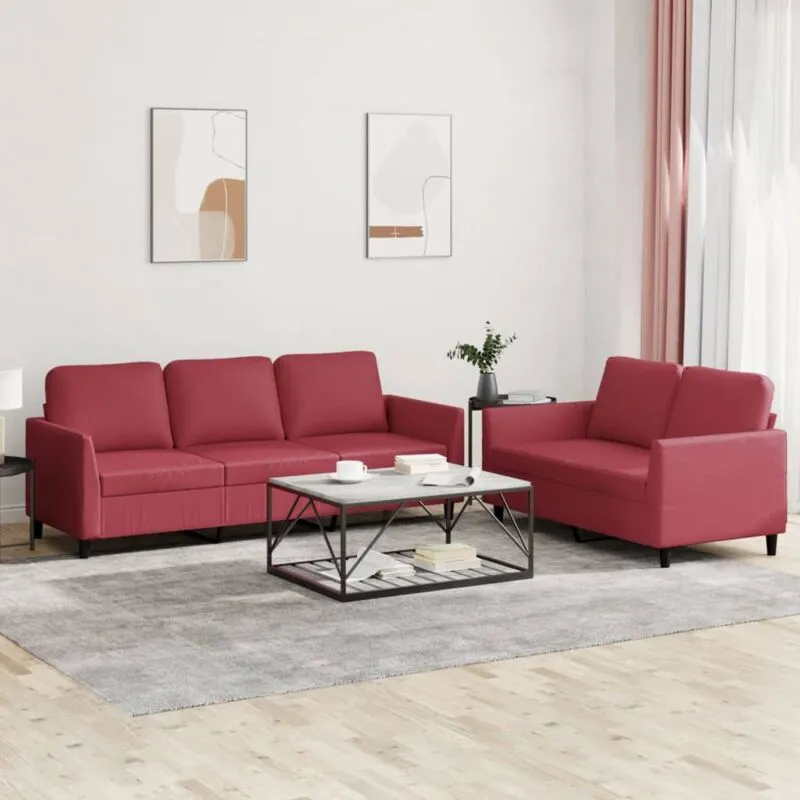 Vidaxl - Set di Divani 2 pz con Cuscini Rosso Vino in Similpelle