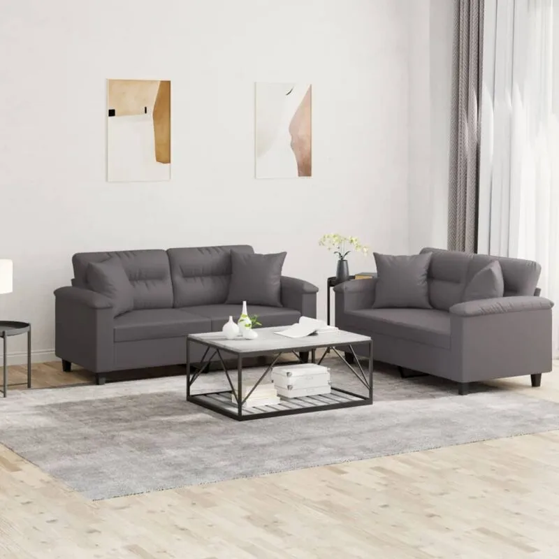 Vidaxl - Set di Divani 2 pz con Cuscini Grigio in Similpelle