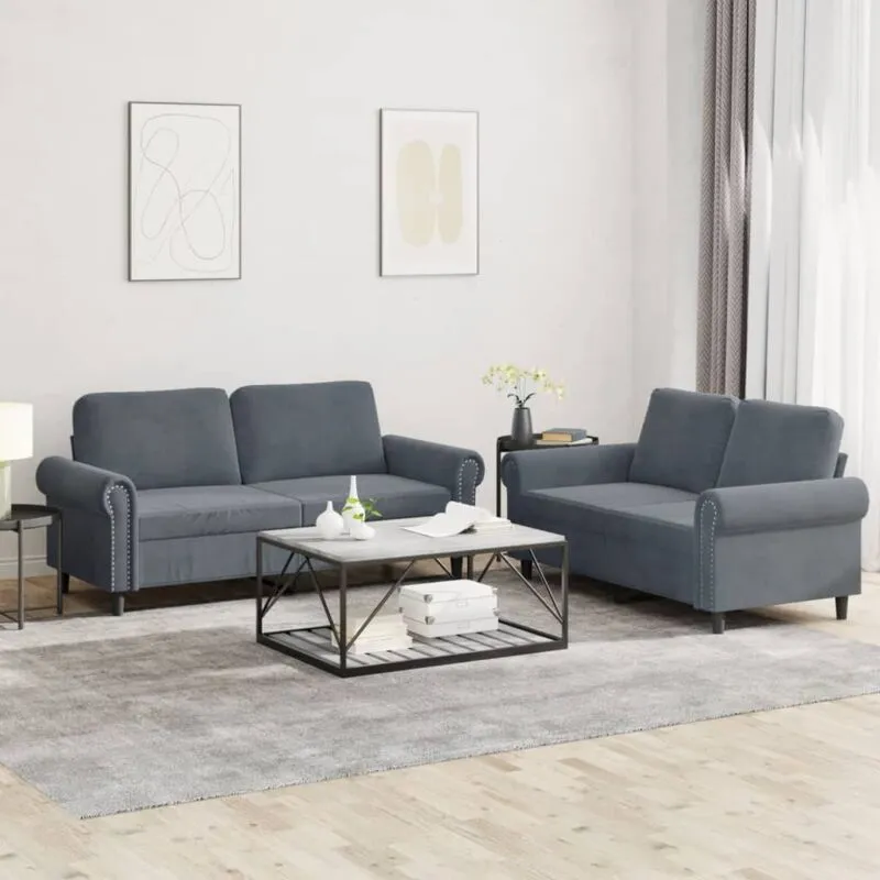 Set di Divani 2 pz con Cuscini Grigio Scuro in Velluto - Vidaxl