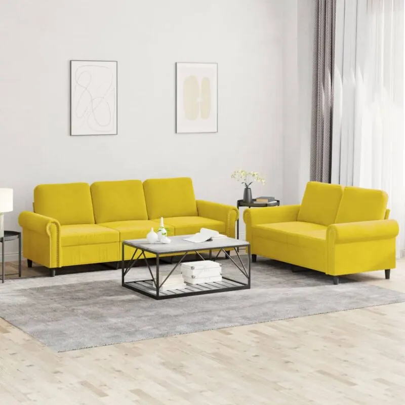 Set di Divani 2 pz con Cuscini giallo in Velluto - Vidaxl