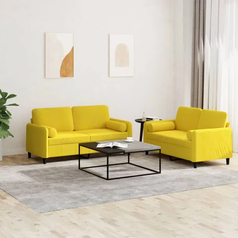 Set di Divani 2 pz con Cuscini Giallo in Velluto - Vidaxl