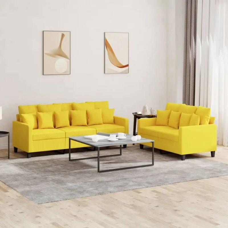 Set di Divani 2 pz con Cuscini Giallo Chiaro in Tessuto - Vidaxl