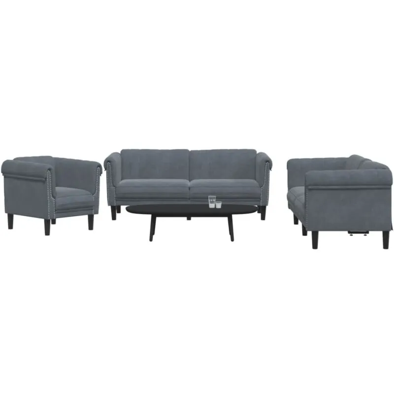 Set di Divani 3 pz Grigio Scuro in Velluto - Vidaxl