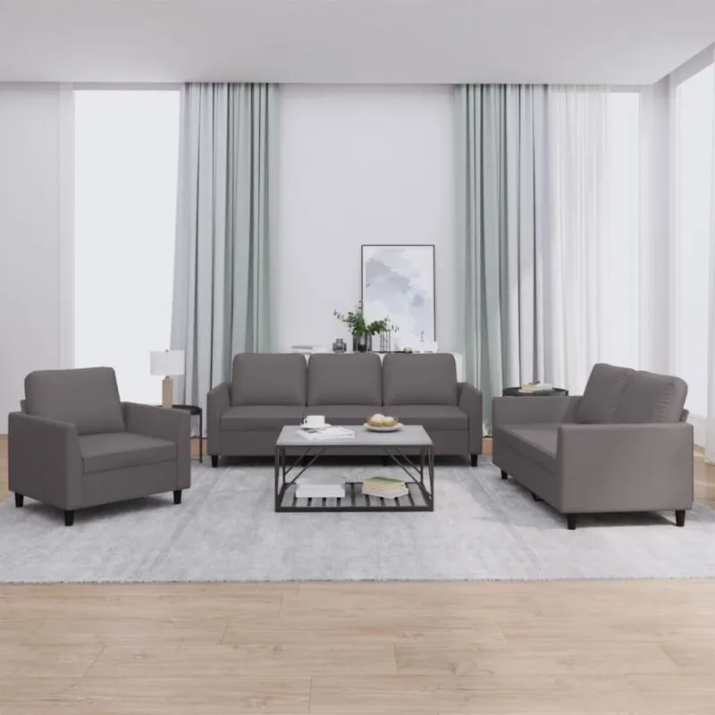 Vidaxl - Set di Divani 3 pz con Cuscini Grigio in Similpelle