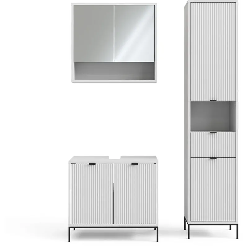  - Set di mobili per il bagno Eliza, Bianco, 3 parti, con colonna