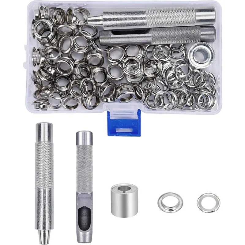 Set di occhielli Occhielli da 10 mm Kit occhielli in metallo con scatola di immagazzinaggio per riparazione tende di tela cerata 123 pezzi