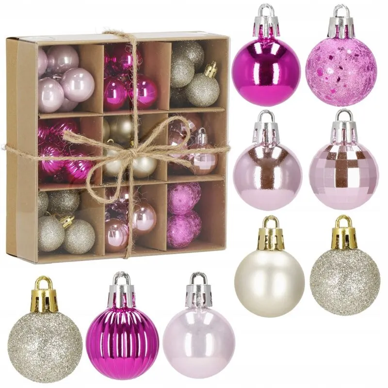 Set di palline per albero di natale 54 pezzi rosa argento mix Palline Natalizie Feste